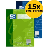 Oxford Notenheft A4, Lineatur 14, 8 Blatt, blau und grün, 15er Pack