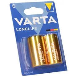 Varta Batterien C Baby, 2er Blister, Longlife, Alkaline, 1,5V, ideal für Fernbedienungen, Wecker, Radios