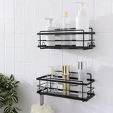 kincmax 2er Pack Duschablage ohne Bohren - Duschregal Set mit 2 Größen - 2x Badregal Shampoo Halterung für die Dusche - Shower Shelf Set - Glattes Design - Schwarz