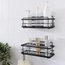 kincmax 2er Pack Duschablage ohne Bohren - Duschregal Set mit 2 Größen - 2x Badregal Shampoo Halterung für die Dusche - Shower Shelf Set - Glattes Design - Schwarz