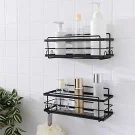 kincmax 2er Pack Duschablage ohne Bohren - Duschregal Set mit 2 Größen - 2x Badregal Shampoo Halterung für die Dusche - Shower Shelf Set - Glattes Design - Schwarz