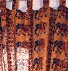 GURU SHOP Boho Vorhänge, Gardine (1 Paar) mit Schlaufen, Handbedruckter Ethno Style Vorhang - Elefant/Gelb, Baumwolle, 290x100x0,2 cm, Dekovorhänge
