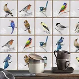 Fliesenaufkleber Blaubrauner Vogel Klebefliesen Wasserdicht Ölfest Fliesenfolie Küchenrückwand Selbstklebend Fliesenaufkleber Bad Klebefolie Home Decor 20 Stück/15x15cm