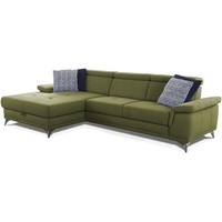 CAVADORE Ecksofa Cardy inkl. Federkern / L-Sofa mit Schlaffunktion, Bettkasten, verstellbaren Armlehnen + Kopfteilen / XL-Recamiere / 289 x 83 x 173 cm / Fleckschutz-Bezug Grün