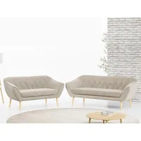 MKS MÖBEL Sofa PIRS 3 2, Set, zwei Sofas, T30-Schaum, Holzbeine, Skandinavischer Stil, Gesteppte Polsterung, Moderne Sofa Set 3 + 2 beige