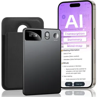 KI Diktiergerät Aufnahmegerä mit schreibfunktion und Zusammenfassen App Steuerung Voice Recorder Sprachrecorder mit KI Technologie, One Touch Aufnahme Abhörgerät Aufnahmegerä Diktiergerät Mini
