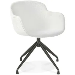Kadima Design Esszimmerstuhl Drehbar Modern | 360° Rotation Mit Armlehnen | Ergonomisch Gepolstert | Bouclé Weiß Stoffbezug | Metallgestell Schwarz