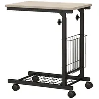Costway Beistelltisch mit Rollen, Laptoptisch, höhenverstellbar, Natur