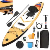 JUMMICO Stand Up Paddling Board, 330 * 76 * 15cm Aufblasbares SUP Board, 2-in-1 Stand Up Paddle mit Kajaksitz & Zubehör, Bis 130kg, Ideal zum Surfen, Angeln, Yoga, Orange