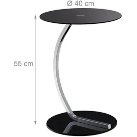 Relaxdays Beistelltisch rund Schwarz Glas 55 x 40 cm