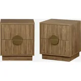 sweeek - Nachttisch mit 2 Schubladen in Mangoholzoptik mit Rillen (2er-Set)