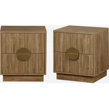sweeek - Nachttisch mit 2 Schubladen in Mangoholzoptik mit Rillen (2er-Set)