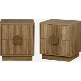 sweeek - Nachttisch mit 2 Schubladen in Mangoholzoptik mit Rillen (2er-Set)