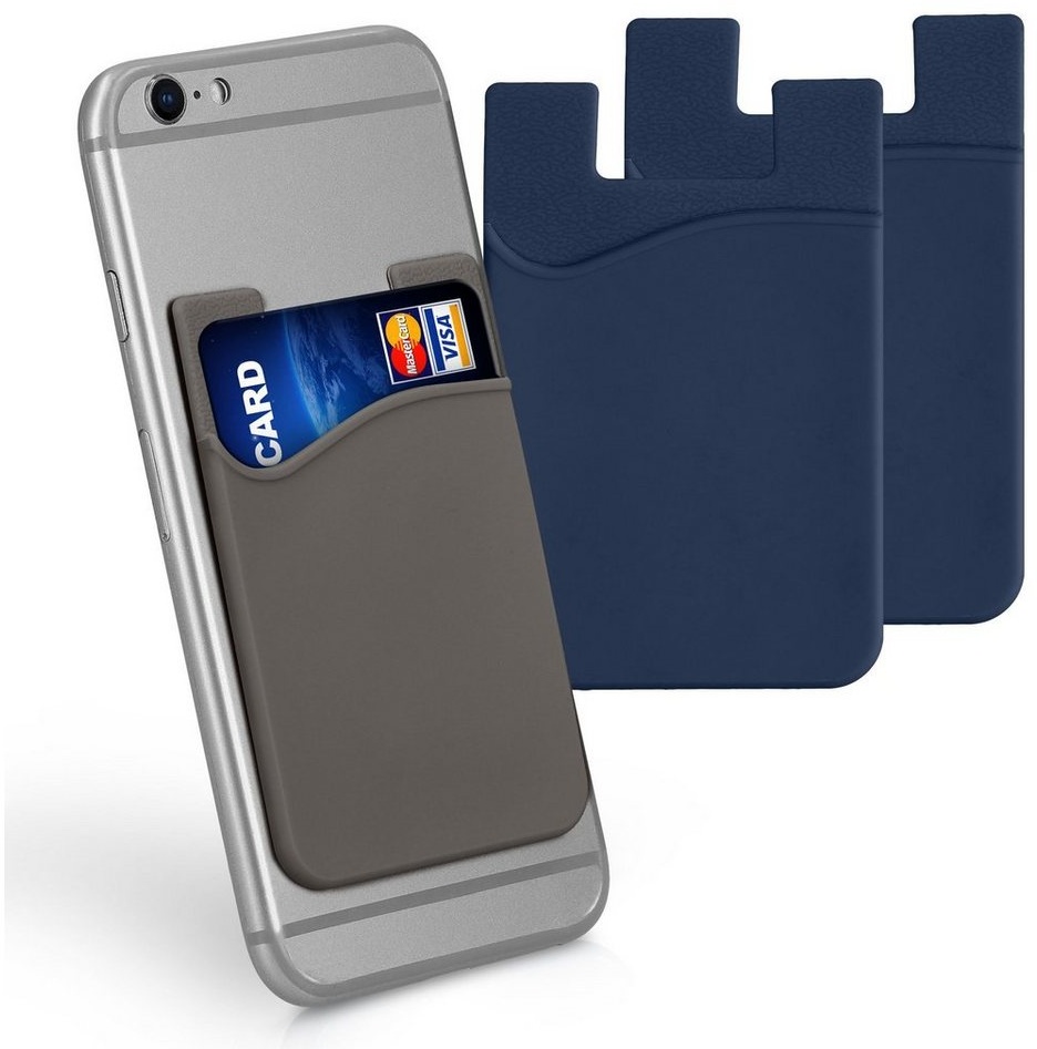 kwmobile Kartenetui 3x Kartenhalter Hülle für Smartphone (1-tlg), selbstklebend - Aufklebbare Silikon Kreditkarten Tasche - 8,5x5,5cm blau