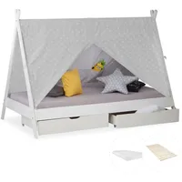 Homestyle4u Hausbett 90 x 200 cm Kiefer lackiert weiß grau