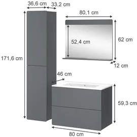 Vicco Badmöbel-Set Izan Grau 4 Teile mit Hochschrank