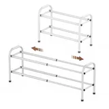 Gonfoam Schuhregal für Schrank, erweiterbarer Schuh-Organizer, Aufbewahrungsregal, verstellbar, Metall, freistehend, kleiner Schrank, Schuhregal für Eingang, Tür (2 Ebenen, weiß)