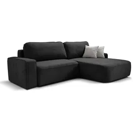 beautysofa Ecksofa TORRE - Recht seite Eckcouch L-Form mit Schlaffunktion & Bettkasten - Schwarz (Velo637) - Schwarz