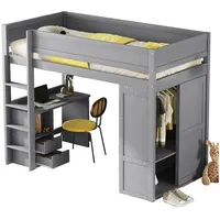 EXTSUD Hochbett 90*200cm Hochbett mit Kleiderschrank, Schreibtisch und Schubladen grau