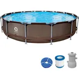 Avenli Frame Plus Stahlrahmenpool Set Rund 457 x 84 cm RattanBraun mit CleanPlus Filterpumpe und Reparaturaufkleber