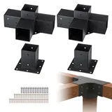 Vevor 4er-Set Pfostenverbinder 4x4 Zoll (4-Wege) für Innengröße von 3,6x3,6 Zoll Pfostenecke Pergola Eckverbinder Holzverbinder 90°-Stiefelstruktur Eckhalterung Holzbalken Pavillon Halterungs Set