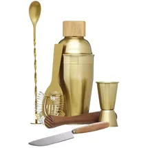 Barcraft Cocktail Set 6-teiliges Barkeeper Set mit Shaker und Sieb 12 x 17 x 22 cm Gold Messing und Holz