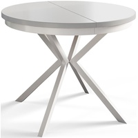 Runder Esszimmertisch BERG, ausziehbarer Tisch Durchmesser: 90 cm/170 cm, Wohnzimmertisch Farbe: Weiß, mit Metallbeinen in Farbe Weiß