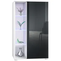 Vladon Vitrine, Schwarz Hochglanz, 71.5x134x35 cm, Wohnzimmer, Wohnwände, Vitrinenschränke