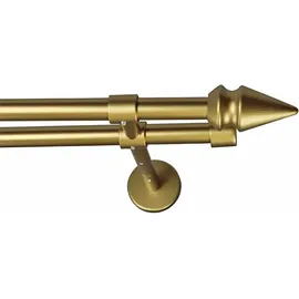 GARESA Gardinenstange GARESA "SPYRNA", gold (mattgoldfarben), L:250cm Ø:16mm, Holzwerkstoff, Metall, Gardinenstangen, Vorhanggarnitur, verlängerbar, Spitze, ohne Ringe