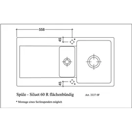 Villeroy & Boch Siluet 60 R Flächenbündige Spüle Weiß Excenterbetätigung 1000 x 500 mm