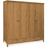 Kleiderschrank Massivholzschrank 4-türiger Schrank TOBINO Kiefer gewachst 4T 2SK