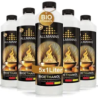 Allmanns Bioethanol 5 x 1l 100% | Bio Ethanol 100 Prozent | Reiner Bioalkohol geeignet für Indoor & Outdoor | ideal für Tischkamin Tischfeuer Kaminofen Feuerstelle Feuersäule