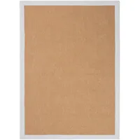 carpetfine Sisalteppich Naturfarbe 60x110 cm handgewebt mit Bordüre aus Baumwolle in Weiß | Moderner Rutschfester Flachgewebeteppich Uni aus Naturfasern für Wohnzimmer, Schlafzimmer