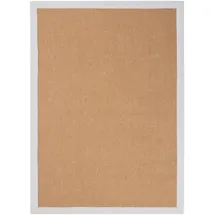 carpetfine Sisalteppich Naturfarbe 60x110 cm handgewebt mit Bordüre aus Baumwolle in Weiß | Moderner Rutschfester Flachgewebeteppich Uni aus Naturfasern für Wohnzimmer, Schlafzimmer