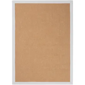 carpetfine Sisalteppich Naturfarbe 60x110 cm handgewebt mit Bordüre aus Baumwolle in Weiß | Moderner Rutschfester Flachgewebeteppich Uni aus Naturfasern für Wohnzimmer, Schlafzimmer
