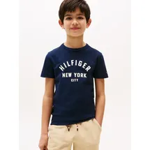 Tommy Hilfiger Kids Tommy Hilfiger T-Shirt CURVED HILFIGER GRAPHIC TEE SS für Kinder bis 16 Jahre, großer Logo-Print blau 176 (16J)
