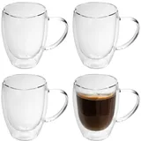 Intirilife 4x Thermo Gläser Set in 300 - 400ml – Mundgeblasen isoliert für Espresso Cappuccino, Teegläser Kaffeegläser Latte Macchiato Tassen, Schwebeeffekt mit Henkel
