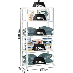 Proregal Schraubregal Panda Tall | HxBxT 200x110x40cm | Fachlast 90kg | Weiß
