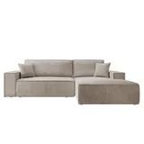 Selsey Ecksofa Eckcouch Schlafsofa Couch Mit Schlaffunktion und Bettkasten, Ottomane Rechts Cordbezug in Beige