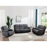 vente-unique Relaxsofa 3-Sitzer - Microfaser & Kunstleder - Grau & Schwarz - BRODY