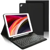 Tastatur iPad 6. Generation - Tastatur Hülle für iPad 9.7, Magnetisch Abnehmbarer 7-Farbige Beleuchtung QWERTZ Bluetooth Tastatur für iPad 6. Gen 2018, iPad 5. Gen, iPad Pro 9.7, iPad Air 2 & 1, Noir