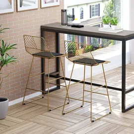 Homcom 2er-Set Barhocker, Bistrohocker mit Fußstütze, Kissen, Gold, 46 x 56 x 95 cm
