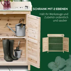 Outsunny Gartenschrank mit verzinkten Griffen und erhöhtem Rand natur