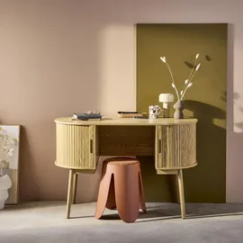 sweeek - Ovales Büro im Holzlook mit zwei Aufbewahrungsmöglichkeiten, L 120cm - Natur - Braun