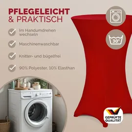 DEUBA Detex® Stehtischhusse Rot 60-65cm Verstärkter Fußbereich 30°C Waschbar Stehtisch Hussen Stretch Überzug Bezug Ø60 cm / bordeaux