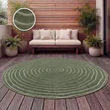Paco Home Teppich Outdoor Wetterfest, Moderne abstrakte Boho Designs mit 3D Struktur, Pflegeleicht, ideal für Terrasse Wohnzimmer & Küche, Grösse:120 cm Rund, Farbe:Grün 5