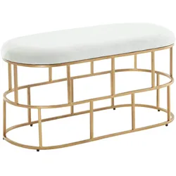 Kadima Design Samt-Sitzbank in Weiß & Gold, modernes Design, handgefertigtes Unikat. 90x38x46 cm