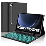 SENGBIRCH Tastatur Hülle für Samsung Galaxy Tab S10 FE 2025/S9 FE 2023 10.9" - QWERTZ Deutsche 7 Farben Hinterleuchtete Abnehmbare Bluetooth Wireless Tastatur für Galaxy Tab S9 11" 2023, Schwarz