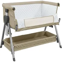 vidaXL Babybett mit Matratze Taupe Leinenstoff
