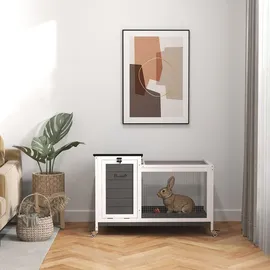 PawHut Kleintierstall mit Freilaufgehege 92 x 52 x 67 cm grau